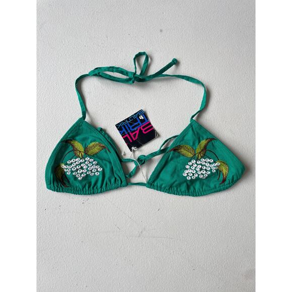Vtg 70s BALRTRIK Green Embroidered Floral Bikini Germany Sz 38 Two Piece - Picture 4 of 8